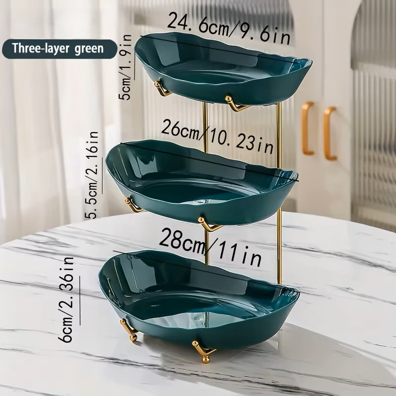 Multi-Tier Ceramic Fruit Bowl With Gold Frame
