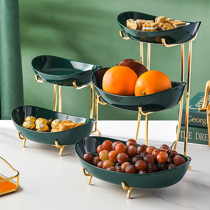 Multi-Tier Ceramic Fruit Bowl With Gold Frame