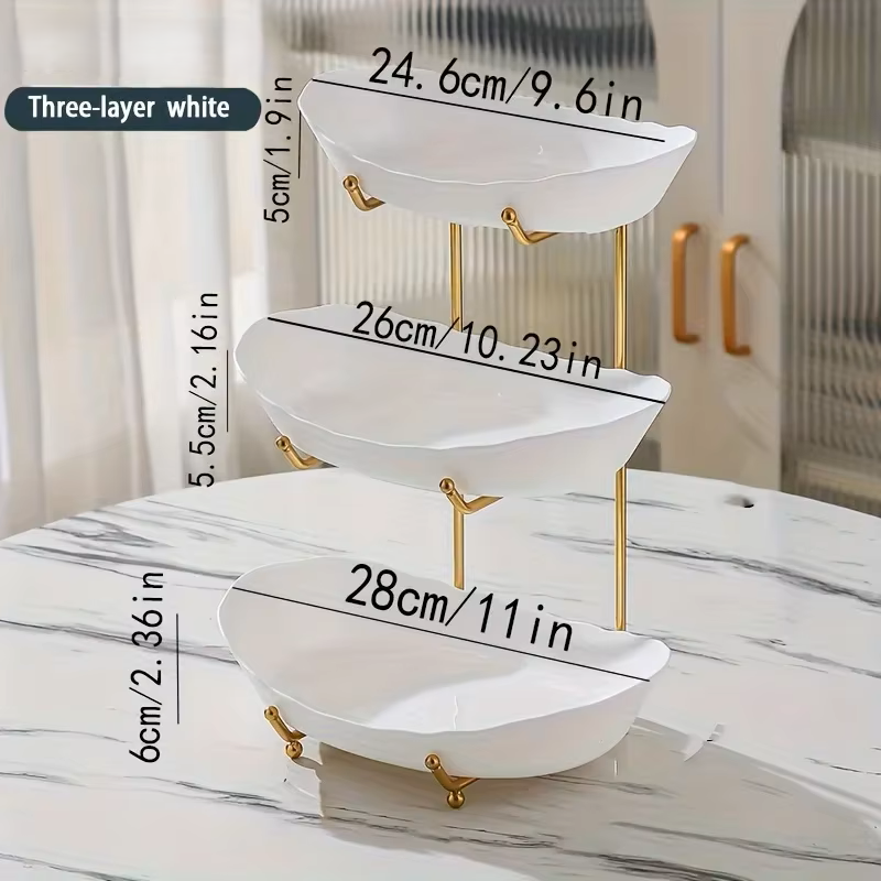 Multi-Tier Ceramic Fruit Bowl With Gold Frame