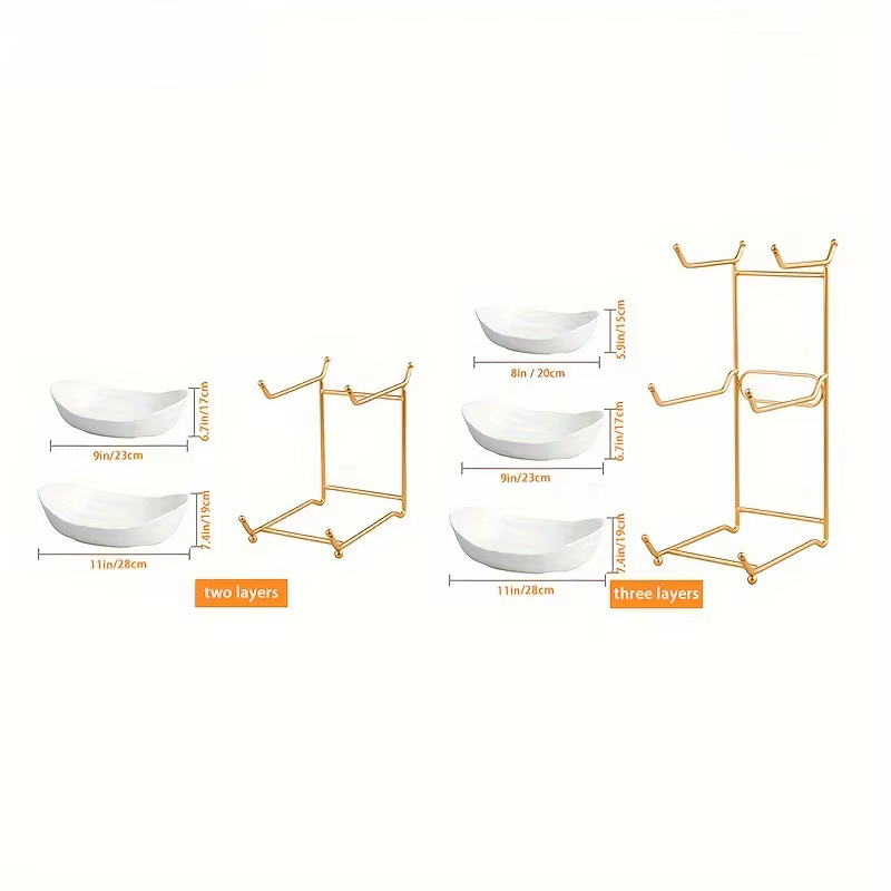 Multi-Tier Ceramic Fruit Bowl With Gold Frame