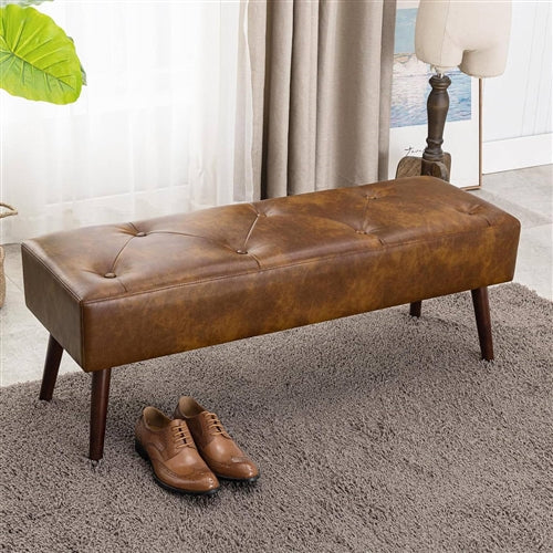 Mid-Century Premium Leather Bed Bench