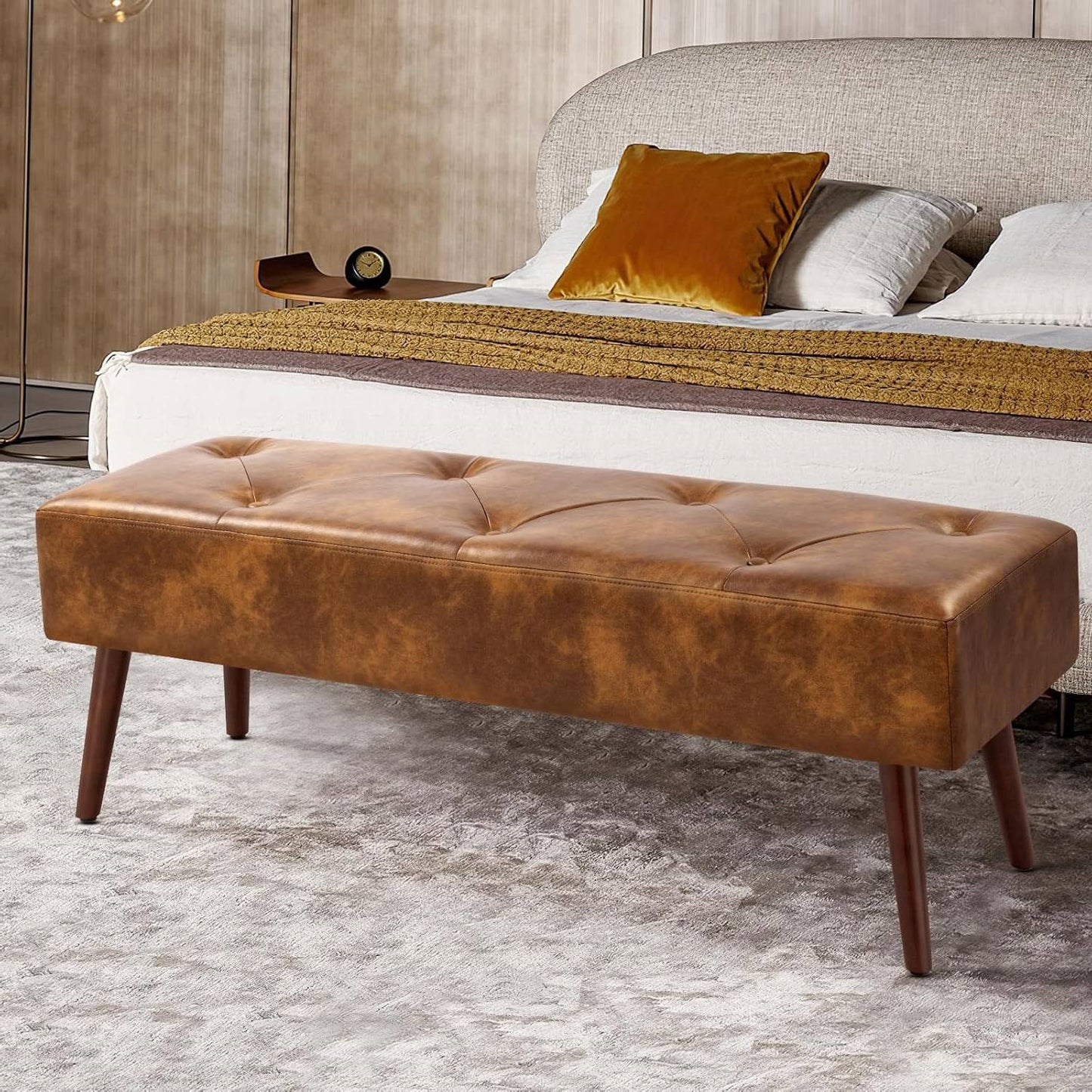 Mid-Century Premium Leather Bed Bench