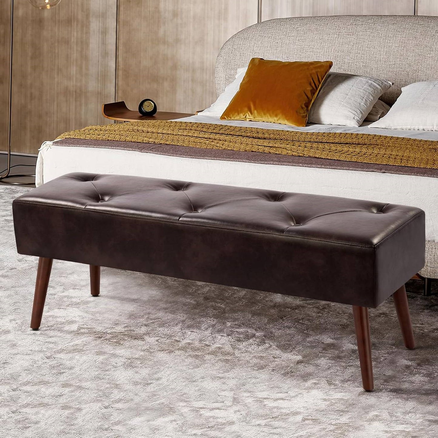 Mid-Century Premium Leather Bed Bench