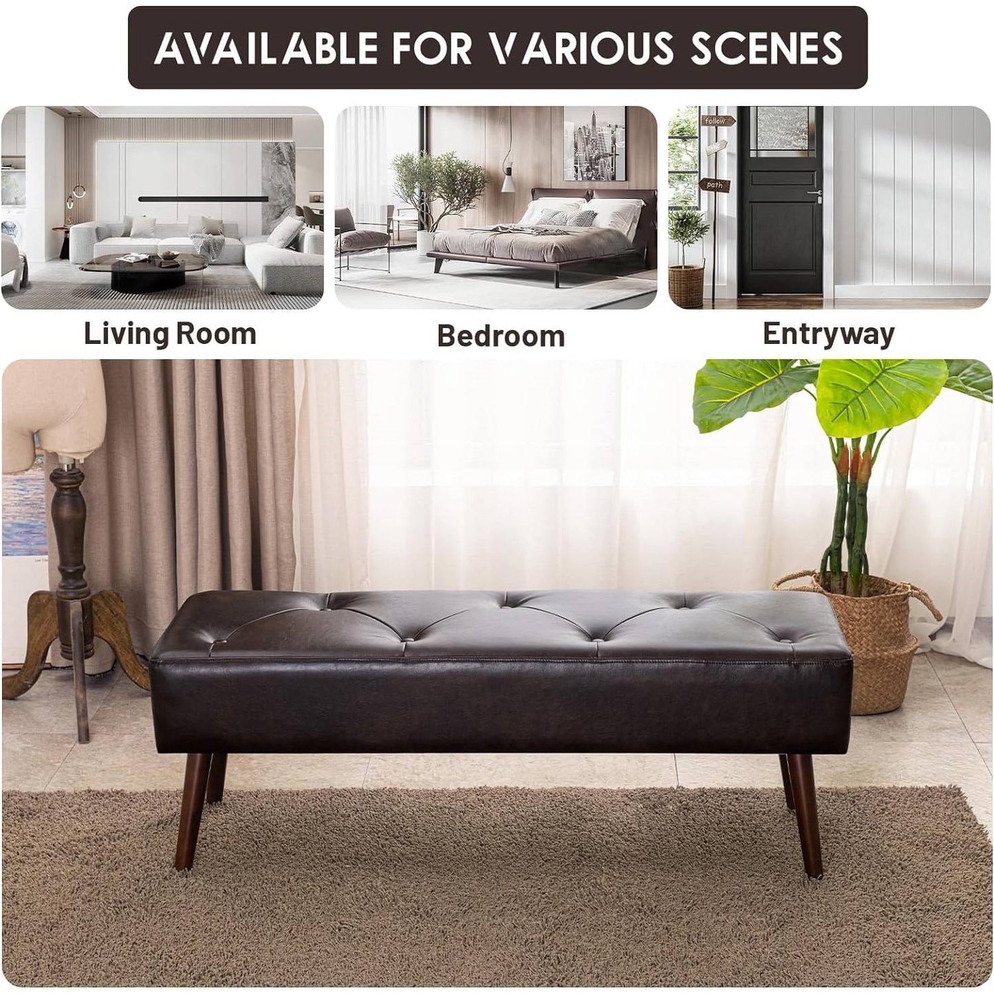 Mid-Century Premium Leather Bed Bench