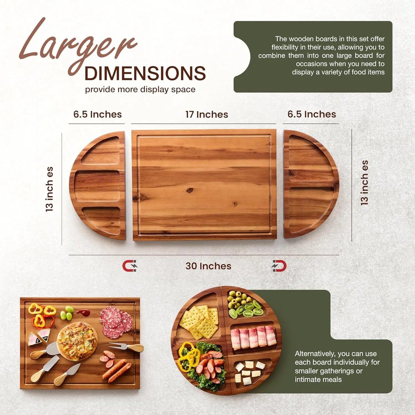 30" Round Acacia Charcuterie Board - 4 Knives & Magnetic Storage