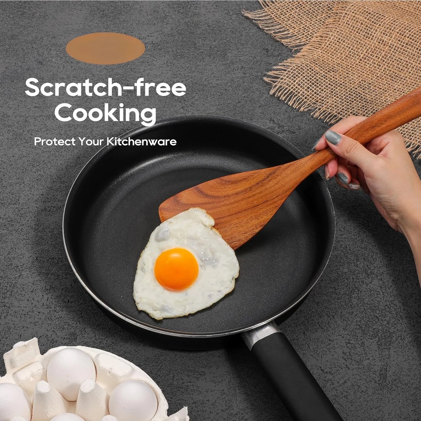 10-Piece Teak Wooden Utensil Set – Premium Non-Scratch Kitchen Spoons, Ladle & Turner – Eco-Friendly, Heat-Resistant Cookware for Nonstick Pans