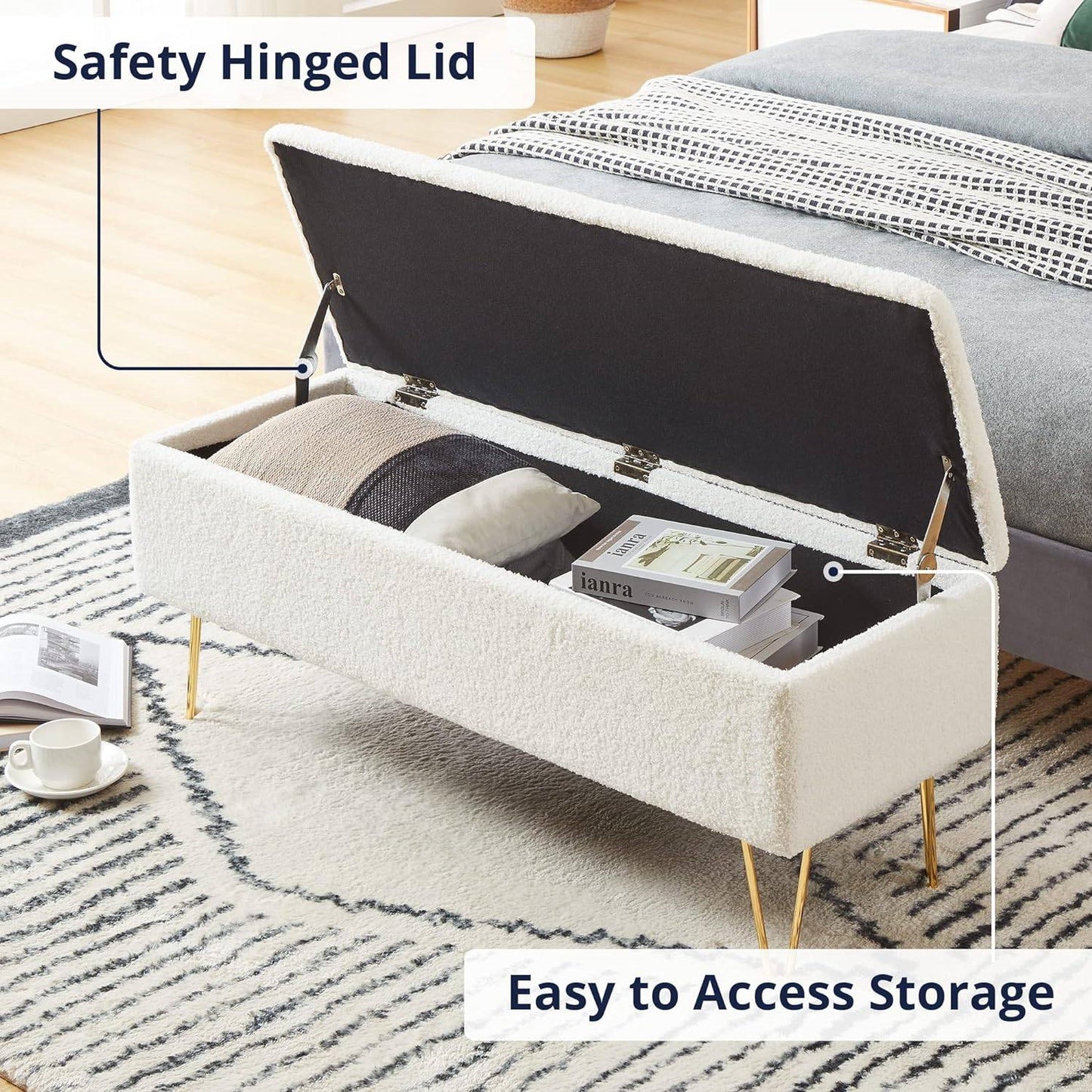 Sherpa Premium Fabric Bed Bench + Storage