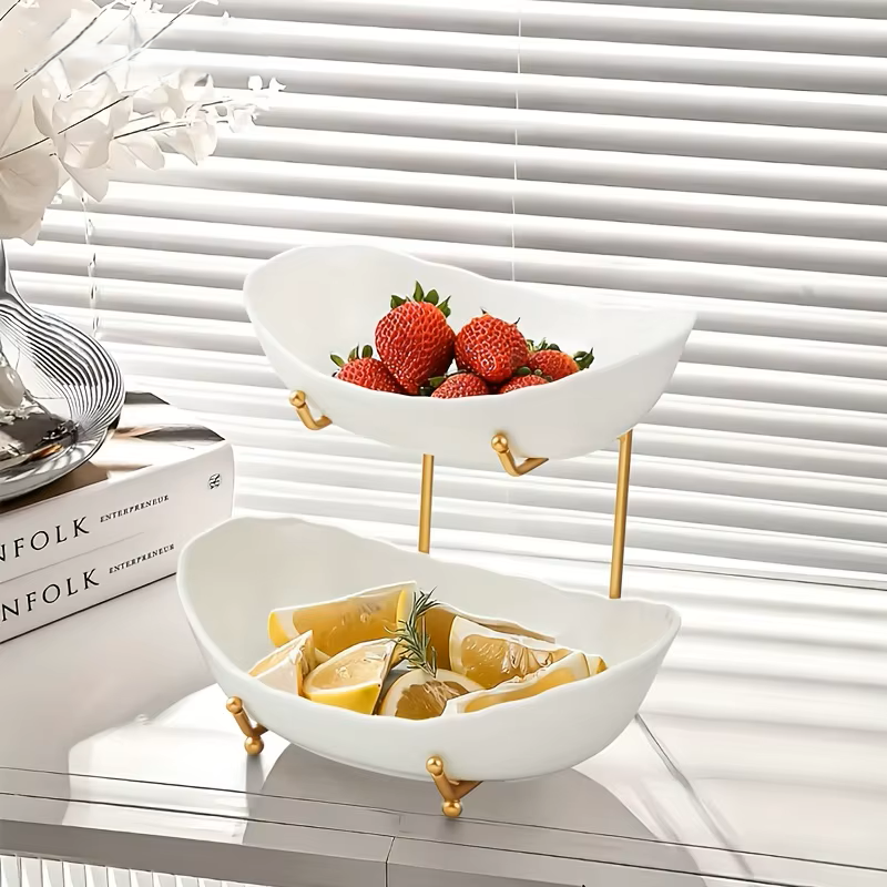 Multi-Tier Ceramic Fruit Bowl With Gold Frame