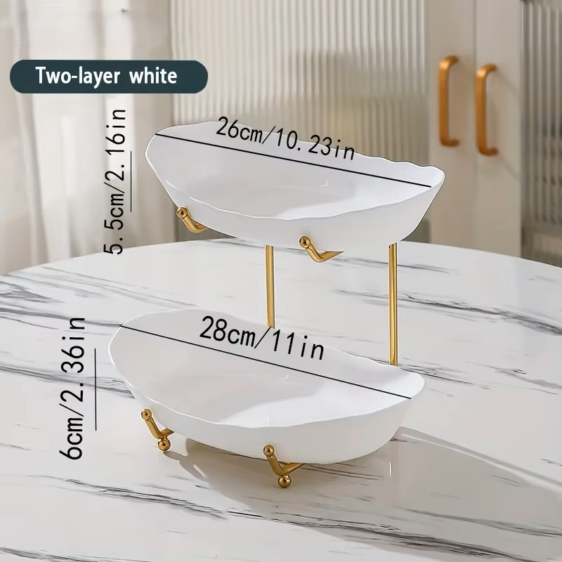Multi-Tier Ceramic Fruit Bowl With Gold Frame