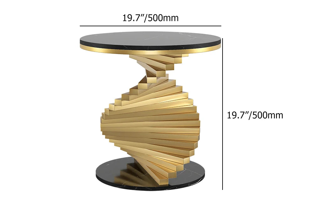 Modern White/Black & Gold Round Step Frame End Table with Marble Top