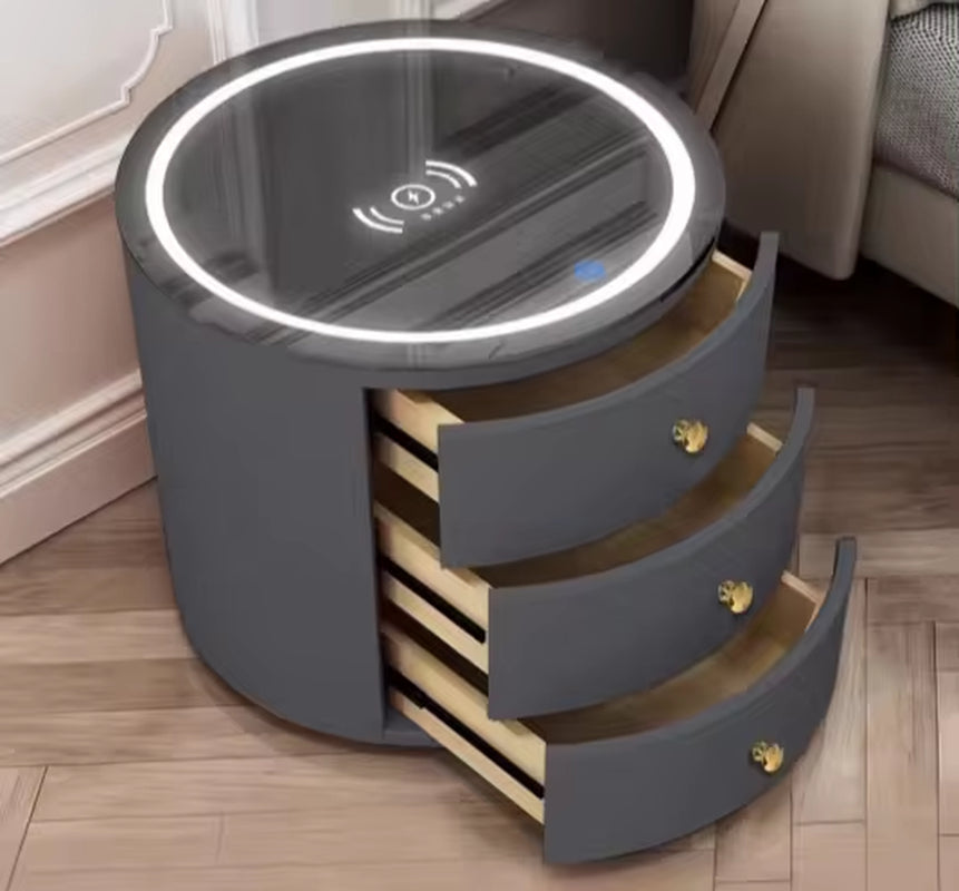 Super Affordable Drawer with Audio Wireless Usb Charging Smart Bedroom Drawer Solid Modern Minimalist round Smart Bedside Table