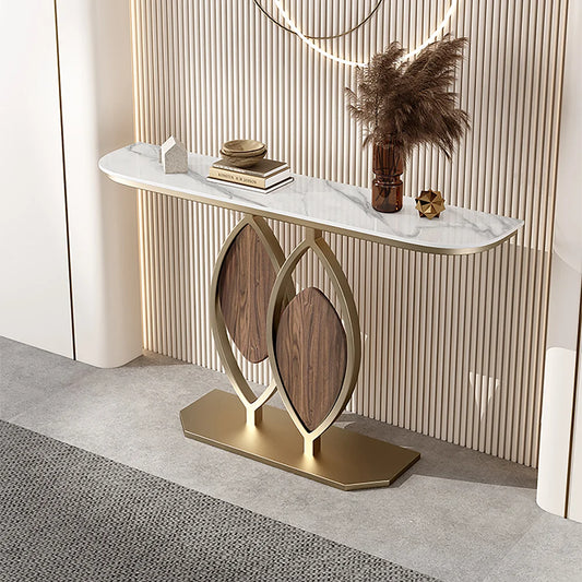 Modern Entryway Sintered Stone Top Oval Wooden Insert