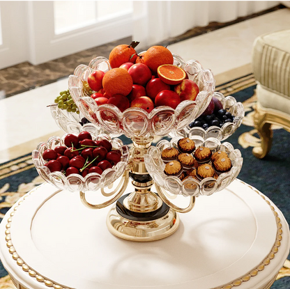 Rotating Rose Gold Glass Fruit Basket – Multilayer Decorative Bowl