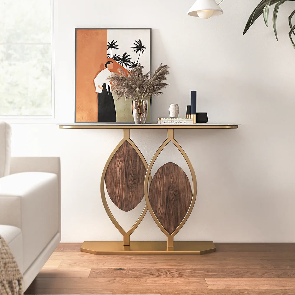 Modern Entryway Sintered Stone Top Oval Wooden Insert