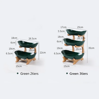 Multi-Tier Ceramic Fruit Bowl With Gold Frame
