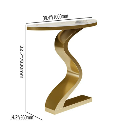 Modern White & Gold Curved Leg Sintered Stone Top Half-Oval Table