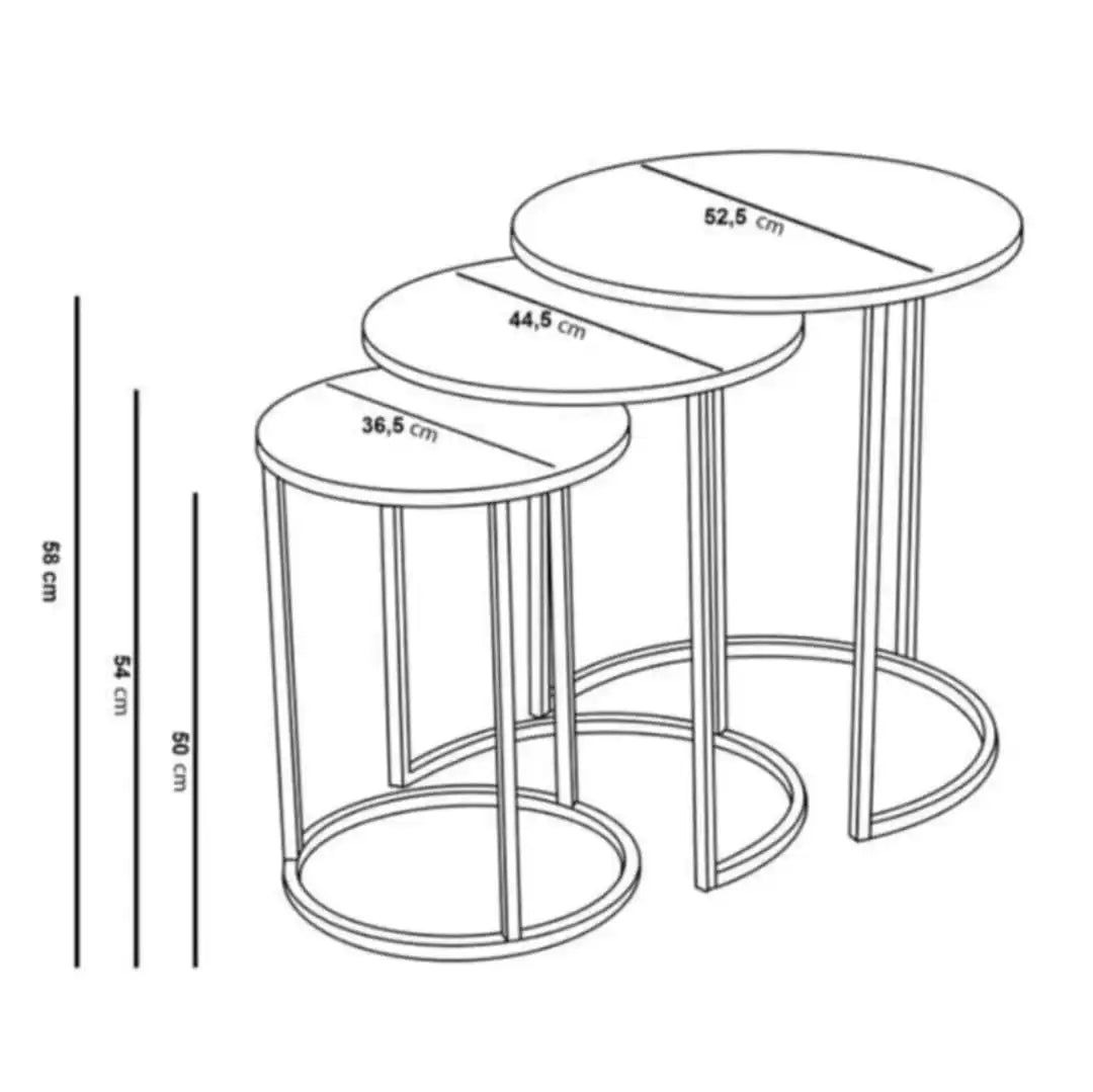 European Style Luxury Gold White Marble Table round Coffee Tables 3 Pieces Set Italy Stone Straight Metal Legs Home Furniture