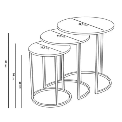 European Style Luxury Gold White Marble Table round Coffee Tables 3 Pieces Set Italy Stone Straight Metal Legs Home Furniture