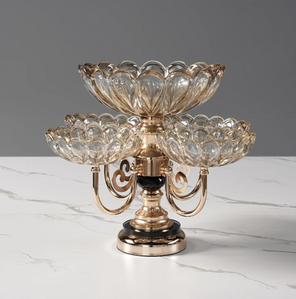 Rotating Rose Gold Glass Fruit Basket – Multilayer Decorative Bowl
