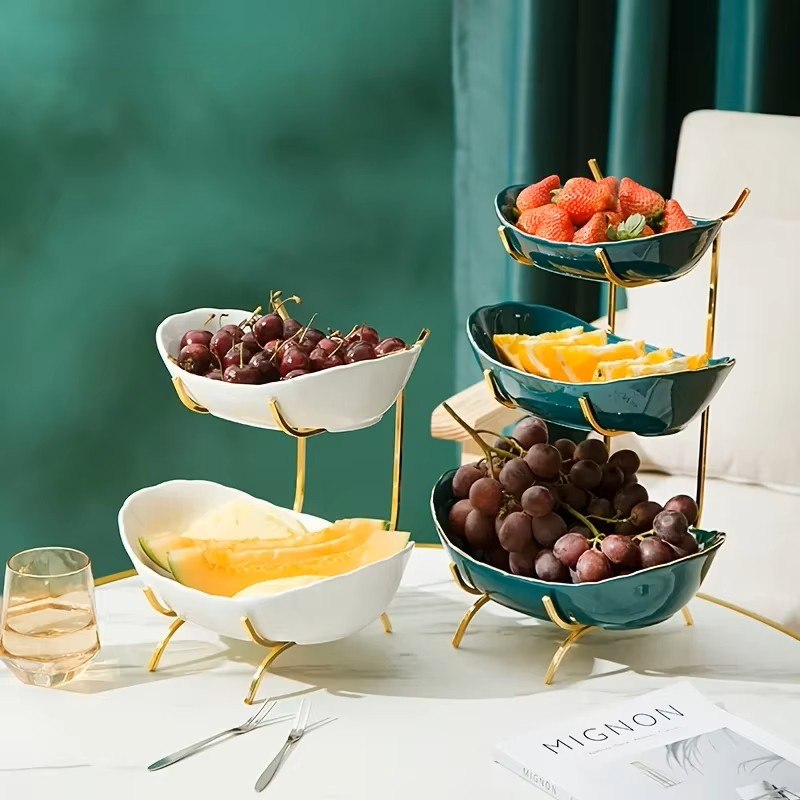 Multi-Tier Ceramic Fruit Bowl With Gold Frame