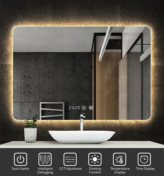 LED Bathroom Mirror Bluetooth Antifog Dimmable Time/Temperature Vanity Anti-fog Touch  110Volts