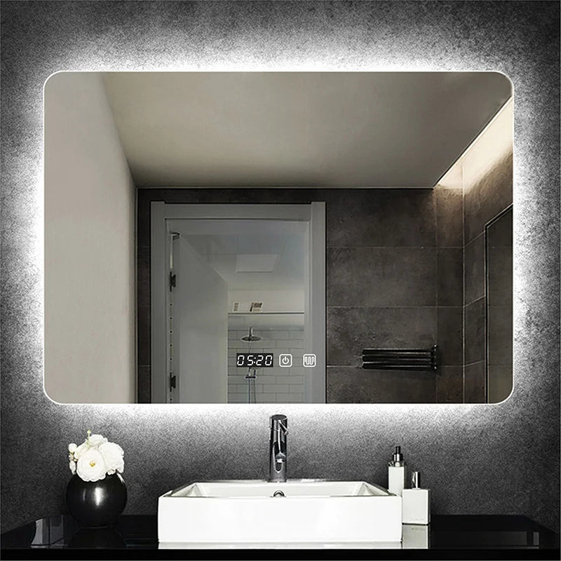 LED Bathroom Mirror Bluetooth Antifog Dimmable Time/Temperature Vanity Anti-fog Touch  110Volts