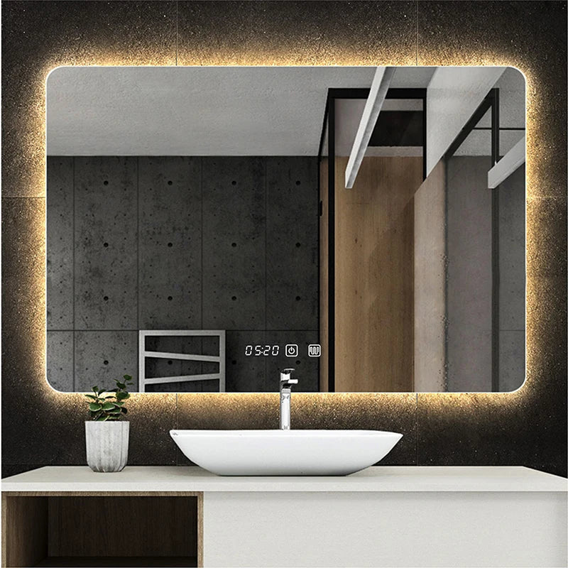 LED Bathroom Mirror Bluetooth Antifog Dimmable Time/Temperature Vanity Anti-fog Touch  110Volts
