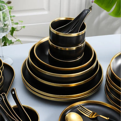Luxury Black Porcelain Dinner Plate Set