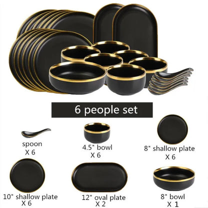 Luxury Black Porcelain Dinner Plate Set