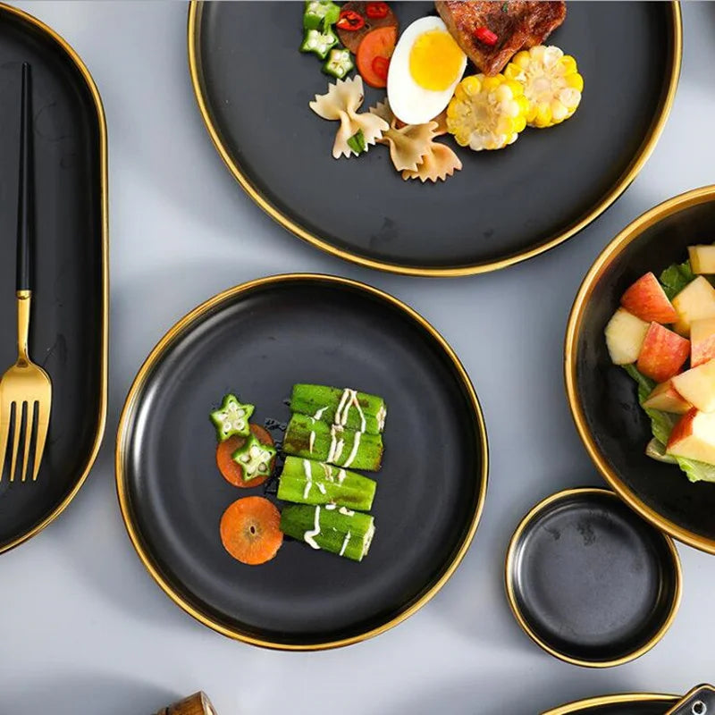 Luxury Black Porcelain Dinner Plate Set