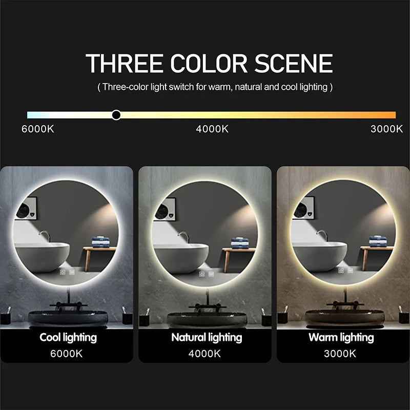 LED Bathroom Mirror Bluetooth Antifog Dimmable Time/Temperature Vanity Anti-fog Touch  110Volts