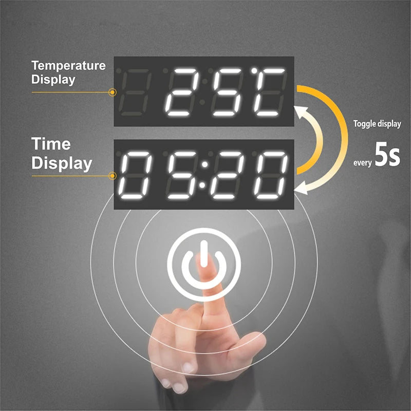 LED Bathroom Mirror Bluetooth Antifog Dimmable Time/Temperature Vanity Anti-fog Touch  110Volts