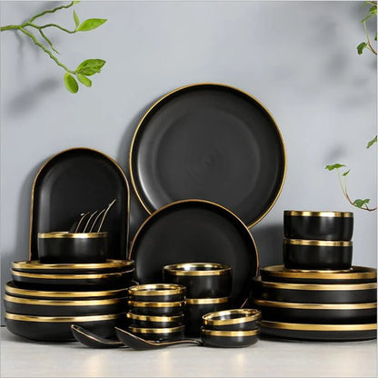 Luxury Black Porcelain Dinner Plate Set