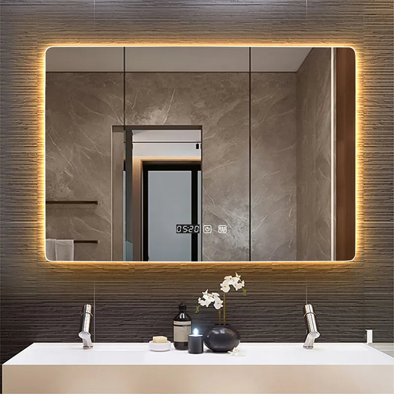 LED Bathroom Mirror Bluetooth Antifog Dimmable Time/Temperature Vanity Anti-fog Touch  110Volts