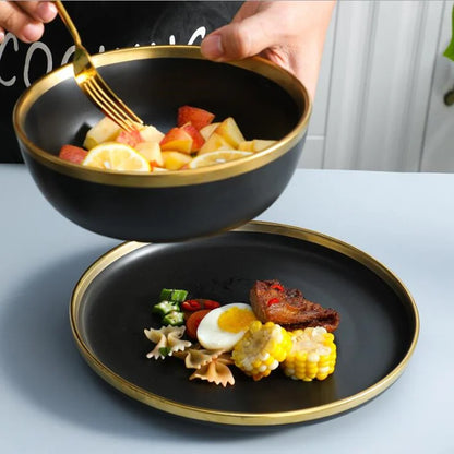 Luxury Black Porcelain Dinner Plate Set