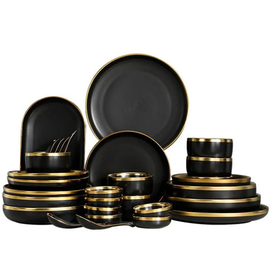 Luxury Black Porcelain Dinner Plate Set