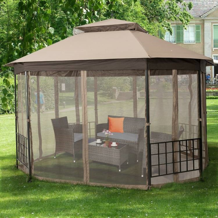 Outdoor 10 x 12 Ft Octagon Gazebo + Mosquito Net Sidewalls