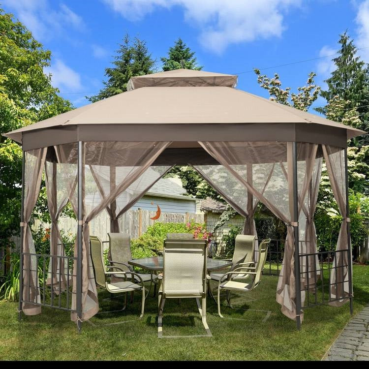 Outdoor 10 x 12 Ft Octagon Gazebo + Mosquito Net Sidewalls