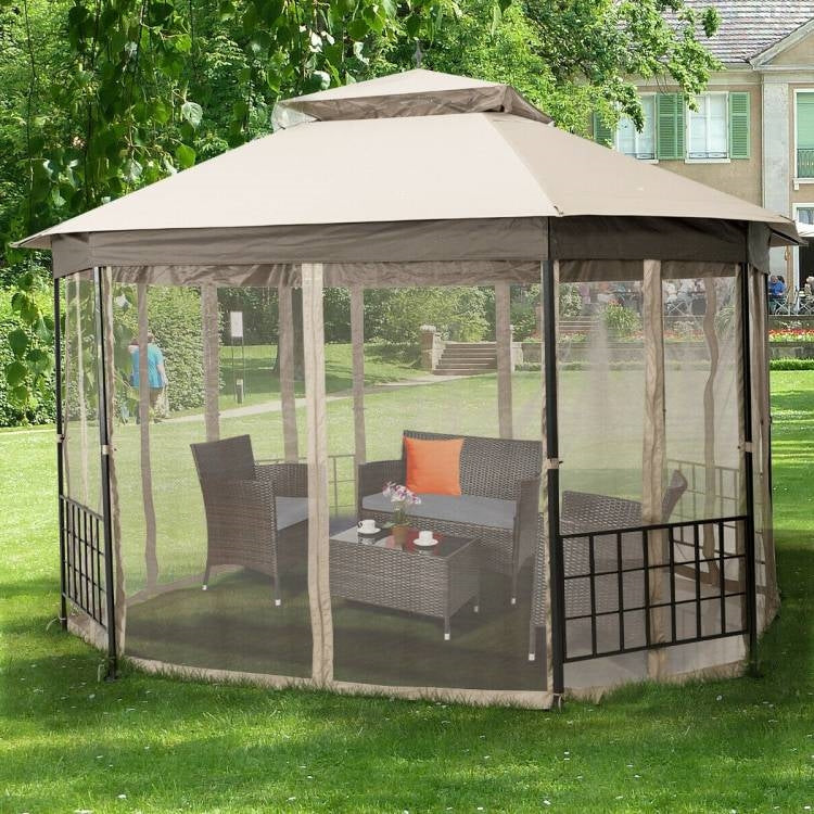 Outdoor 10 x 12 Ft Octagon Gazebo + Mosquito Net Sidewalls