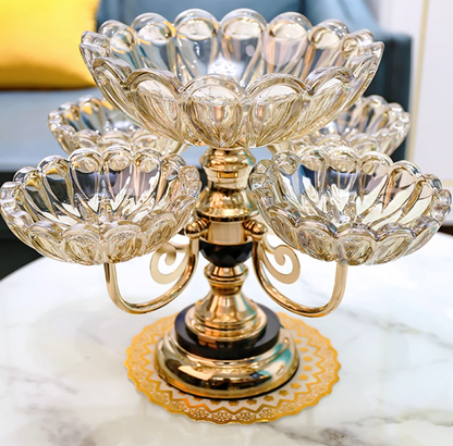 Rotating Rose Gold Glass Fruit Basket – Multilayer Decorative Bowl