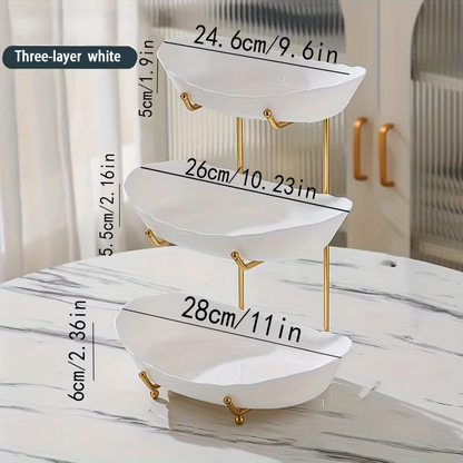 Multi-Tier Ceramic Fruit Bowl With Gold Frame