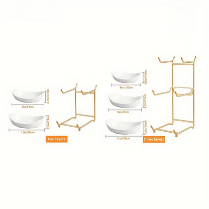 Multi-Tier Ceramic Fruit Bowl With Gold Frame
