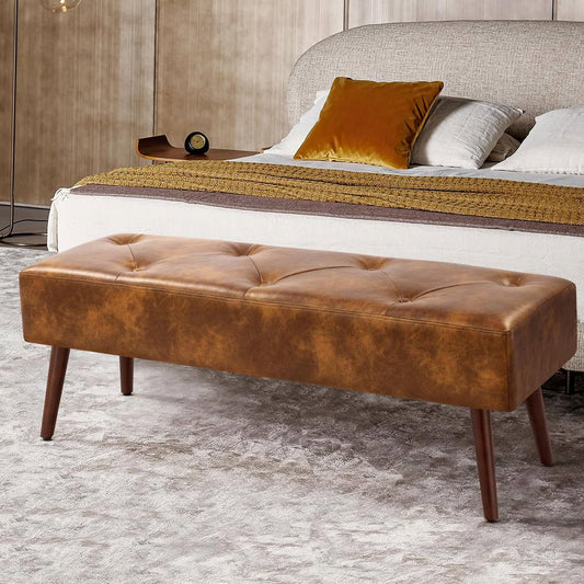 Mid-Century Premium Leather Bed Bench