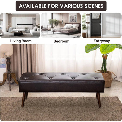 Mid-Century Premium Leather Bed Bench
