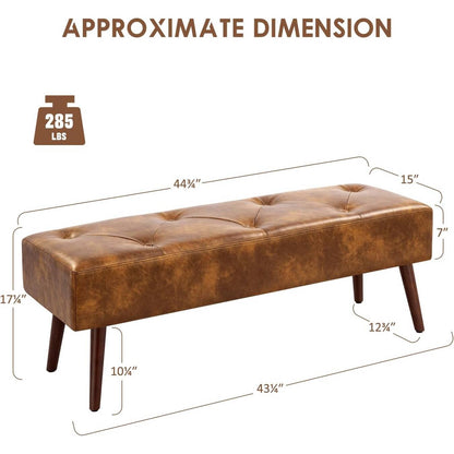 Mid-Century Premium Leather Bed Bench