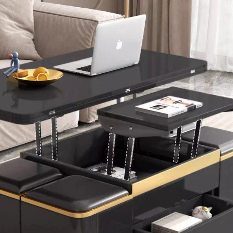 Black and Gold Foldable Nordic Design Coffee Table With Stool
