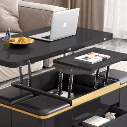 Black and Gold Foldable Nordic Design Coffee Table With Stool