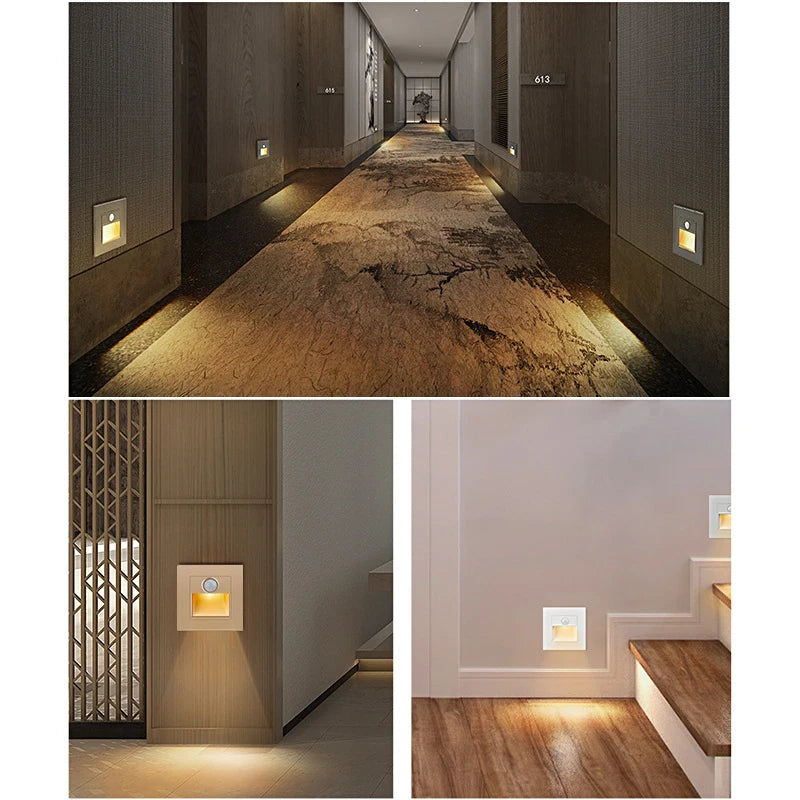 Infrared Motion Sensor Stair LED Lights Indoor Outdoor 3W Recessed In