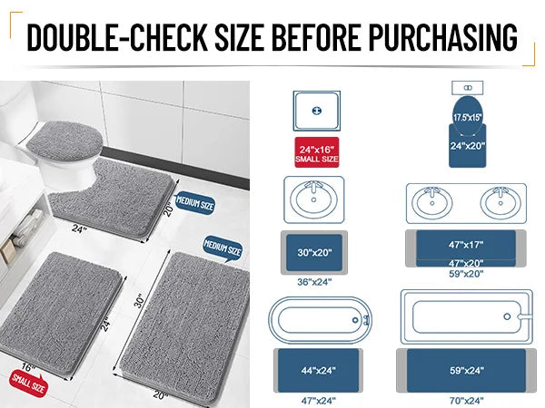 Extra Soft Thick Absorbent Shaggy Washable Non-Slip Bath Mats