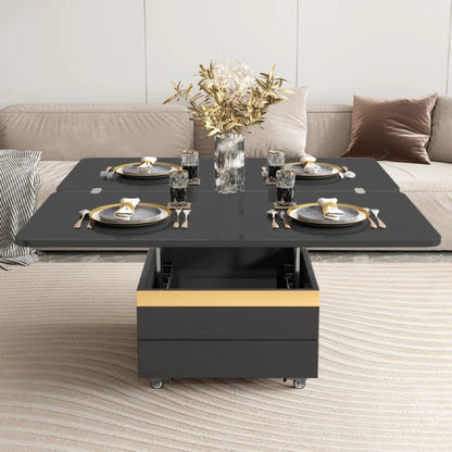 Black and Gold Foldable Nordic Design Coffee Table With Stool